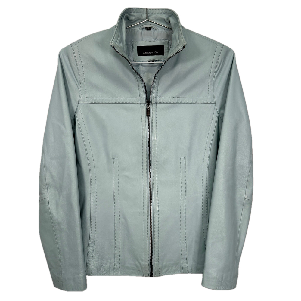 Y2K Leather Biker‎ Jacket Jones Ny Baby Blue Soft Girlhoodcore Women’s Small